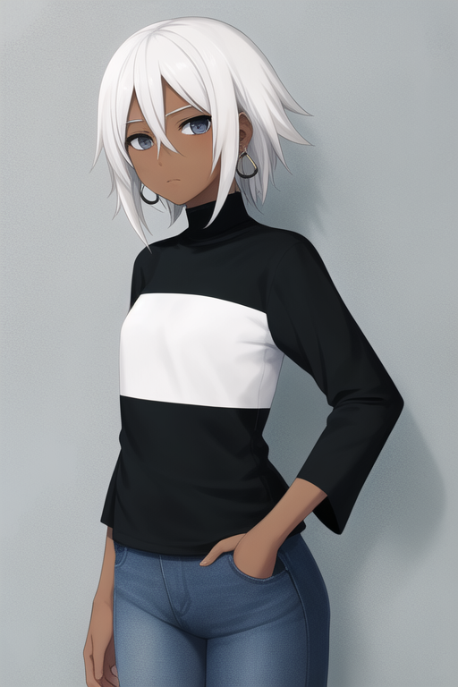 tan skin white hair anime