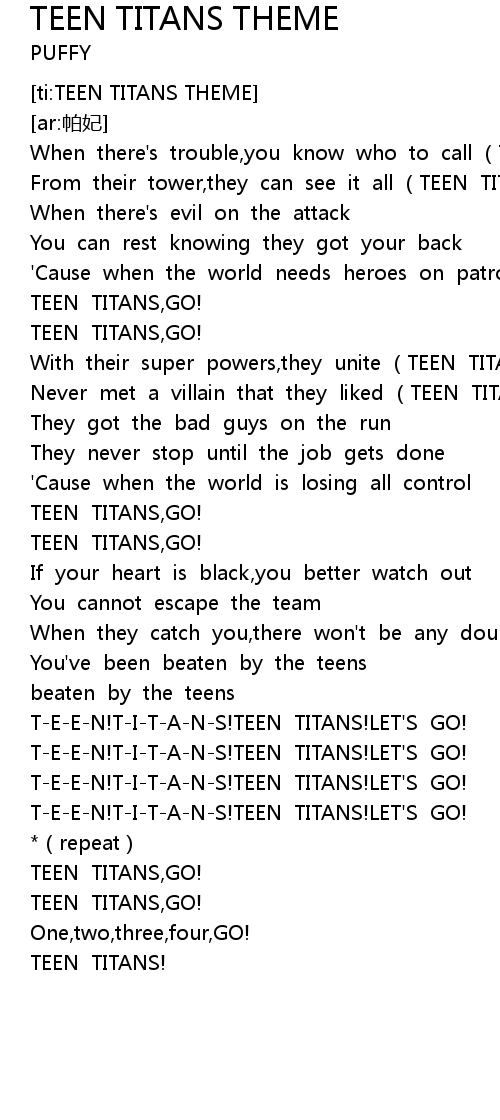 dianna fletcher recommends teen titans lyrics japanese pic
