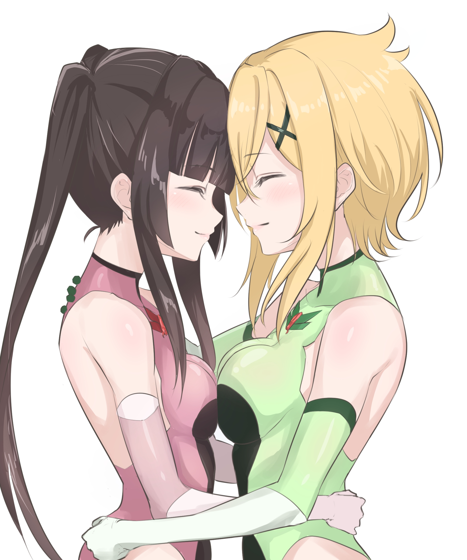 two anime girls hugging