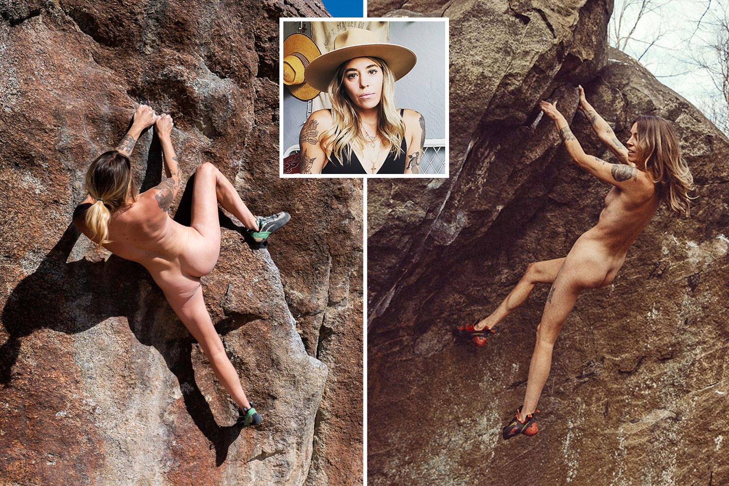 nude women rock climbing