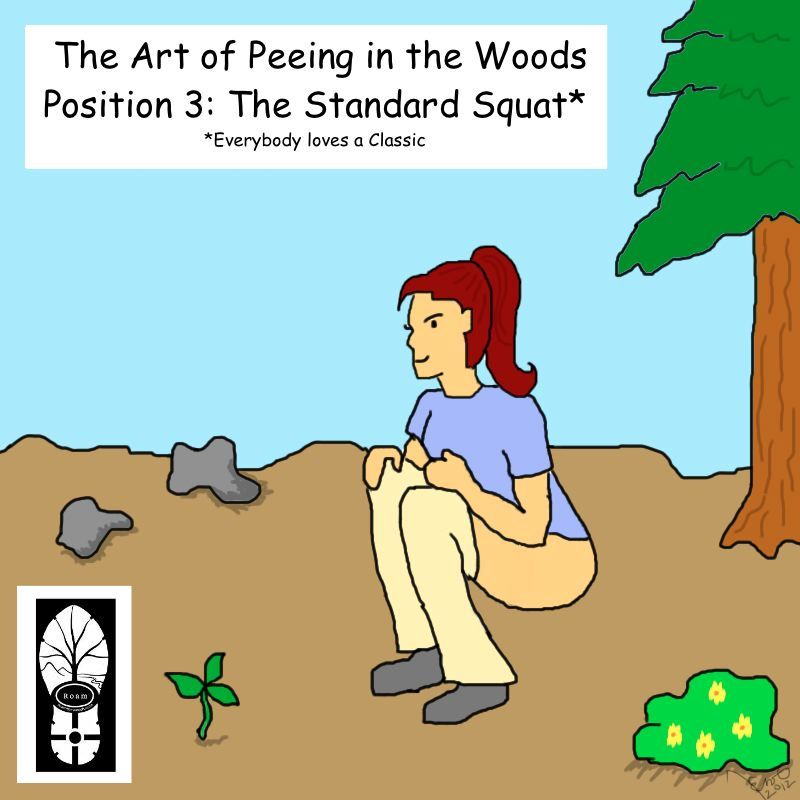woman peeing in the woods