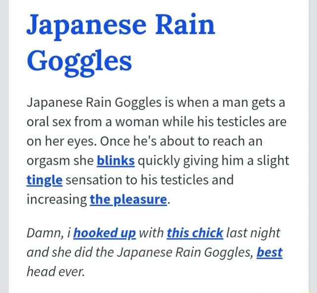dalia youssry ayad recommends Japanese Rain Goggles Meaning