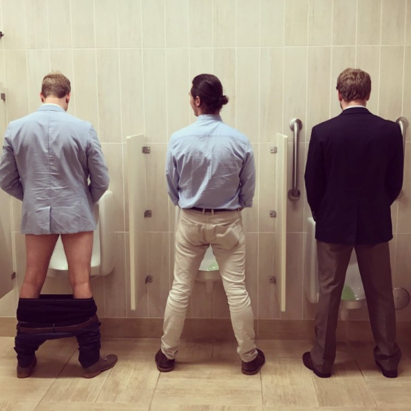 pants down at urinal